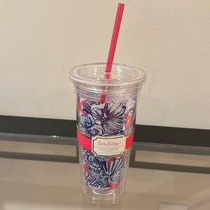 Lilly Pulitzer 20oz cold drink Tumbler "she she shell" With Straw NWT